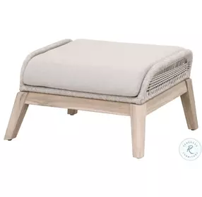 Loom Pumice And Taupe White Performance Fabric Flat Rope Outdoor Footstool