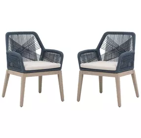Loom White Performance Fabric Upholstered Outdoor Arm Chair Set of 2