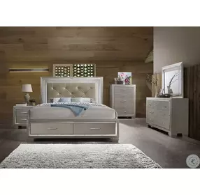 Glamour Champagne Upholstered Panel Storage Bedroom Set