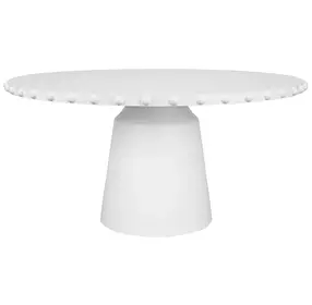 Lucian Matte White Lacquer 61.5" Dining Table With Studded Edge Top And Tapered Base