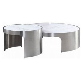 Abilene White and Brushed Silver Round Nesting Coffee Table Set