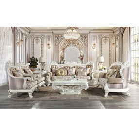 Vanaheim Beige and Gold Living Room Set with Nailhead Trim