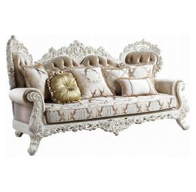Vanaheim Beige and Gold 97" Sofa with Nailhead Trim