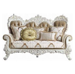 Vanaheim Beige and Gold 78" Loveseat with Pillow and Nailhead Trim