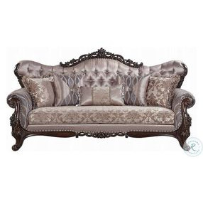 Benbek Fabric and Antique Oak 92" Sofa with 5 Pillows