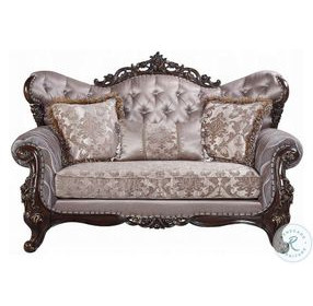 Benbek Fabric and Antique Oak 70" Loveseat with 3 Pillows