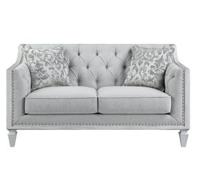 Katia Light Gray 61" Loveseat with Pillow and Nailhead Trim