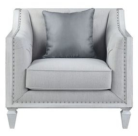 Katia Light Gray Upholstered Accent Chair with Pillow and Nailhead Trim