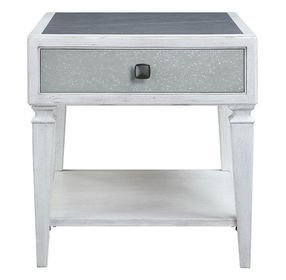 Katia Rustic Gray and Weathered White Square Stone Top End Table