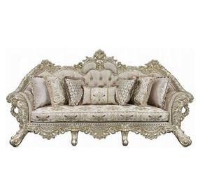 Danae Champagne and Gold 100" Sofa with Pillows and Nailhead Trim