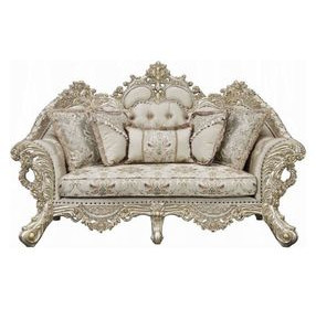 Danae Champagne and Gold 80" Loveseat with Pillows and Nailhead Trim