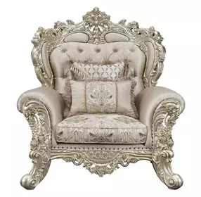 Danae Champagne and Gold Upholstered Lounge Chair with Pillows and Nailhead trim