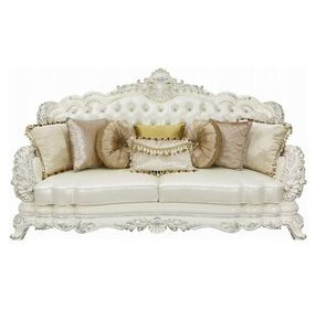 Adara Pearl White 90" Sofa with Pillows and Nailhead Trim