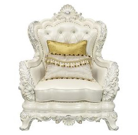 Adara Pearl White Upholstered Lounge Chair with Pillows and Nailhead Trim