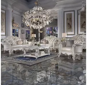 Vendome Champagne 70" Living Room Set with Pillows and Nailhead Trim
