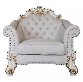 Vendome II Two Tone Ivory Upholstered Accent Chair with Pillows and Nailhead Trim