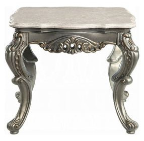 Miliani Beige and Antique Bronze Square Marble Top End Table