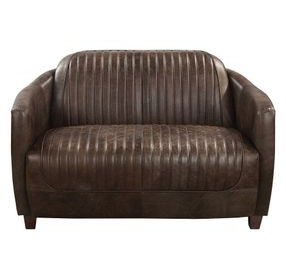 Brancaster Antique Slate Leather 50" Loveseat with Nailhead Trim