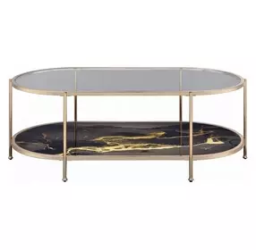 Fiorella Black and Gold Oval Glass Top Cocktail Table