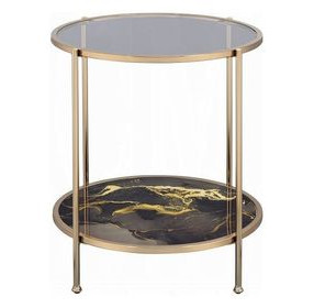Fiorella Black and Gold Round Glass Top End Table