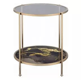 Fiorella Black and Gold Round Glass Top End Table