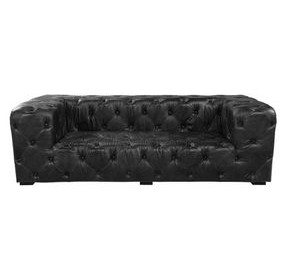 Brancaster Black Leather 95" Sofa with Nailhead Trim