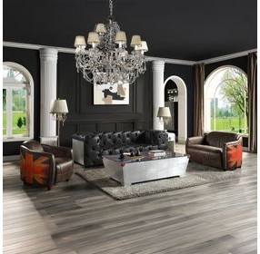 Brancaster Black Leather Living Room Set with Nailhead Trim