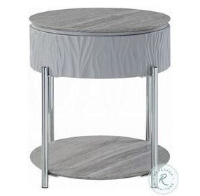 Yukino Gray High Gloss and Chrome Round End Table