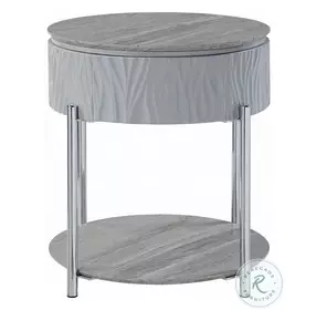 Yukino Gray High Gloss and Chrome Round End Table