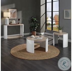 Zoma White High Gloss and Oak Round Occassional Table Set