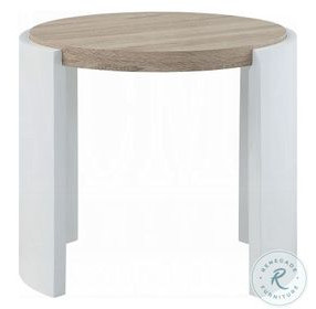 Zoma White High Gloss and Oak Round End Table