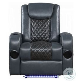 Alair Blue and Black Leather Aire Power Recliner with Bluetooth Speaker and Cooling Cup Holder