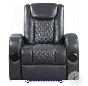 Alair Dark Gray Leather Aire Power Recliner with Bluetooth Speaker and Cooling Cup Holder
