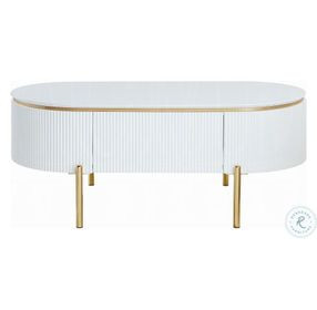 Daveigh White High Gloss and Gold Oval Coffee Table