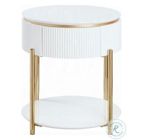 Daveigh White High Gloss and Gold Round End Table