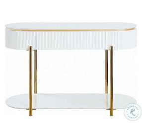 Daveigh White High Gloss and Gold Oval Sofa Table