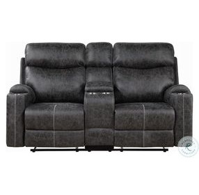 Hirah Dark Gray Polish Microfiber 75" Reclining Loveseat with Console and USB Charging