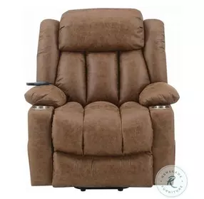 Omarion Brown Polished Microfiber Power Recliner with Lift, Heating and Massage