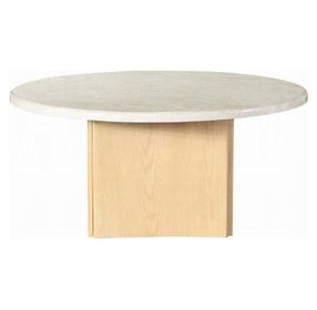 Qwin White and Oak Round Marble Top Cocktail Table