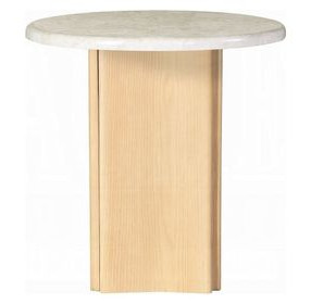 Qwin White and Oak Round Marble Top End Table