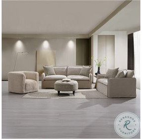 Upendo Beige Linen Living Room Set with 2 Pillows