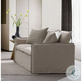 Upendo Beige Linen 64" Loveseat with 2 Pillows