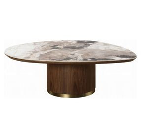 Willene Beige and Dark Oak Free Form Ceramic Top Cocktail Table