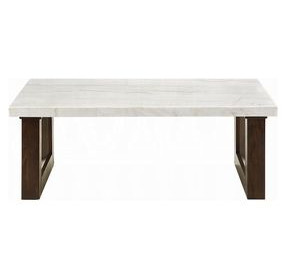 Edwyn White and Espresso Rectangular Marble Top Cocktail Table