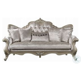 Libertee Beige Fabric and Champagne 85" Sofa with 5 Pillows