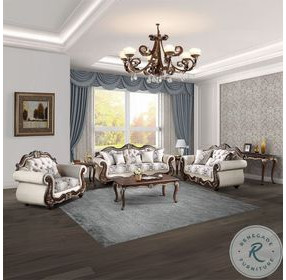 Pierce Beige Fabric and Cherry Living Room Set with 5 Pillows