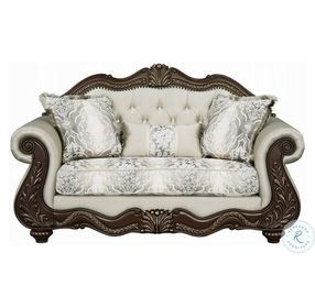 Pierce Beige Fabric and Cherry 69" Loveseat with 3 Pillows