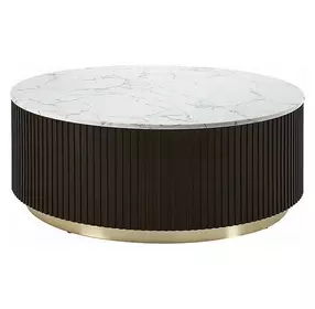 Clayten White and Espresso Round Marble Top Cocktail Table