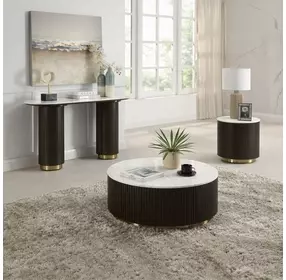 Clayten White and Espresso Marble Top Occassional Table Set