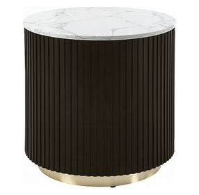 Clayten White and Espresso Round Marble Top End Table